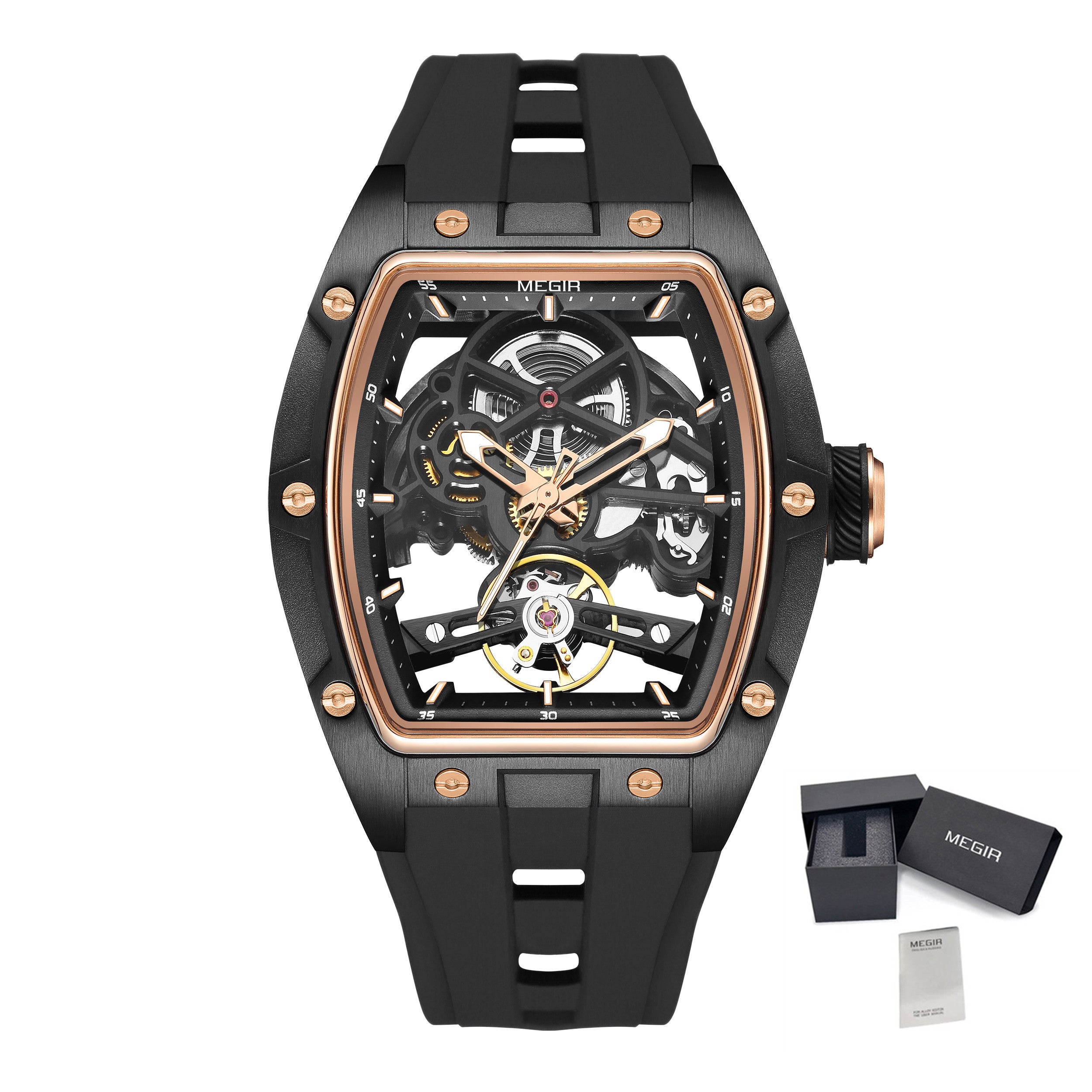 MEGIR 100% Original Fashion Men Watches Automatic Mechanical Watch Steel Case Sport Skeleton Wristwatch Waterproof Clock Reloj Hombre-15
