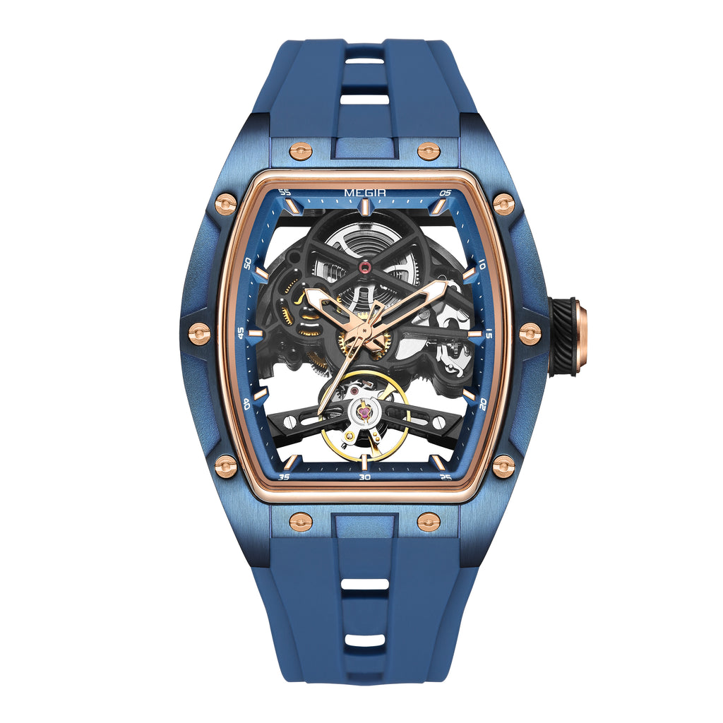 MEGIR 100% Original Fashion Men Watches Automatic Mechanical Watch Steel Case Sport Skeleton Wristwatch Waterproof Clock Reloj Hombre-8
