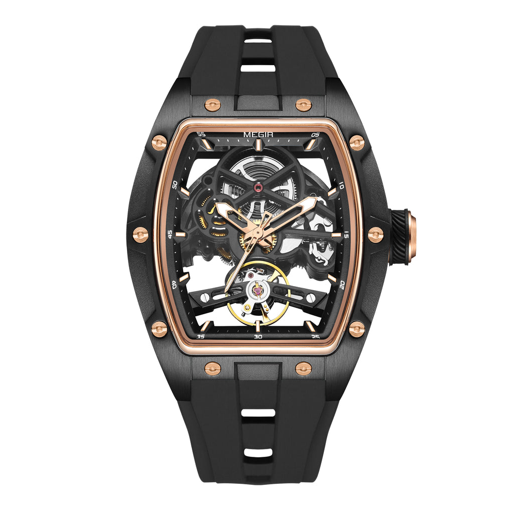 MEGIR 100% Original Fashion Men Watches Automatic Mechanical Watch Steel Case Sport Skeleton Wristwatch Waterproof Clock Reloj Hombre-10