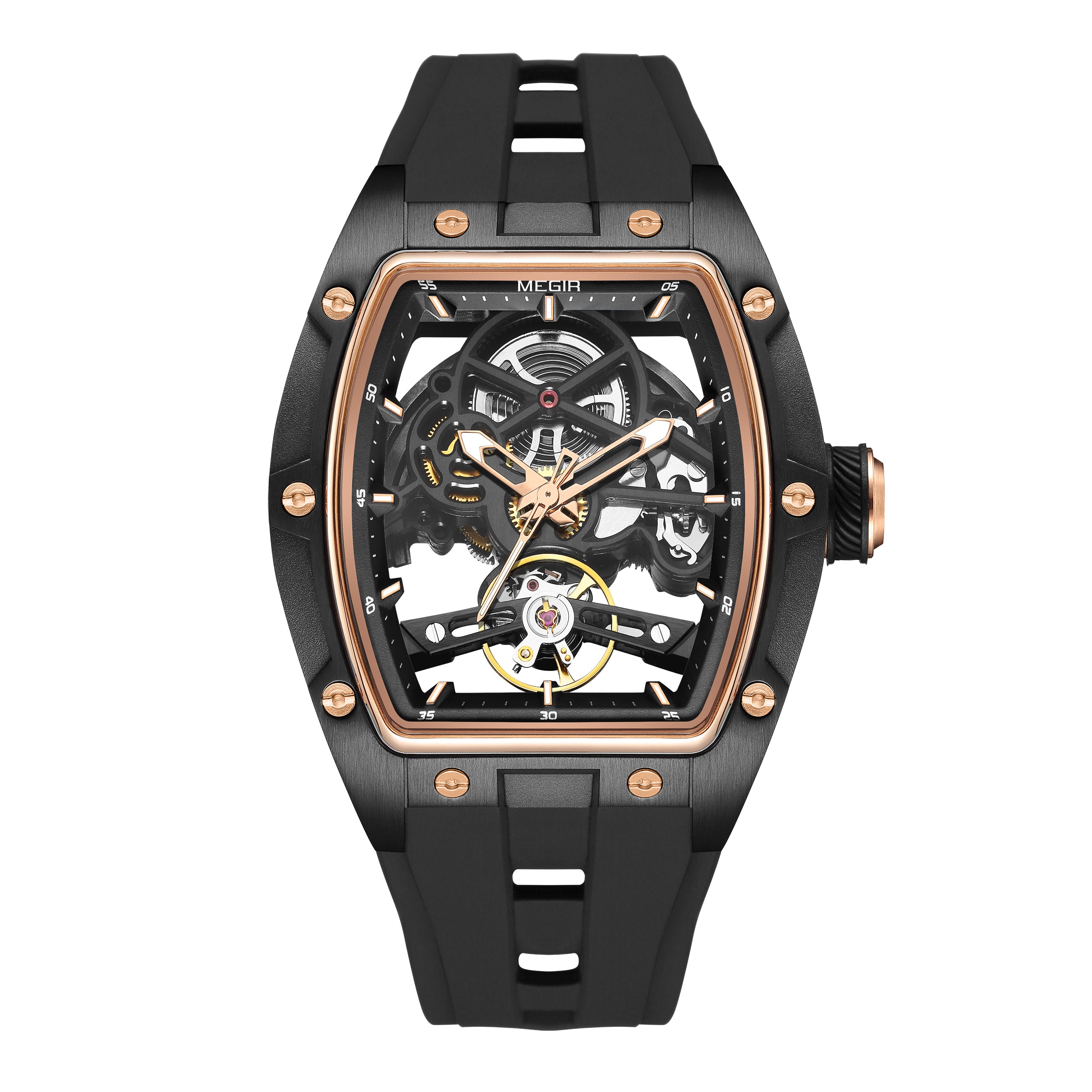 MEGIR 100% Original Fashion Men Watches Automatic Mechanical Watch Steel Case Sport Skeleton Wristwatch Waterproof Clock Reloj Hombre-10