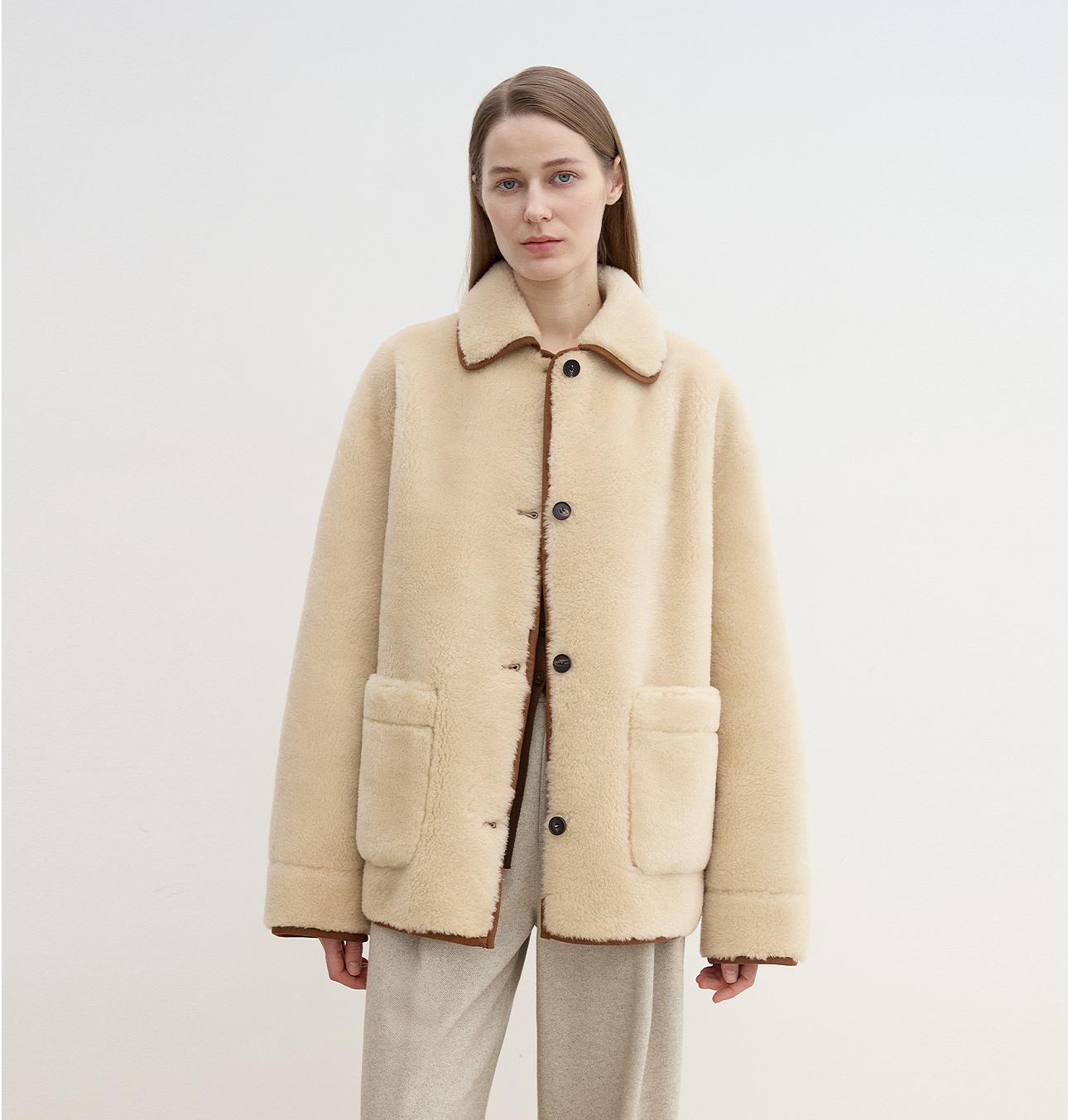"Winter Concerto" Lapel Wool Artificial Compound Suede Vintage Contrast Colored Shearling Coat-5