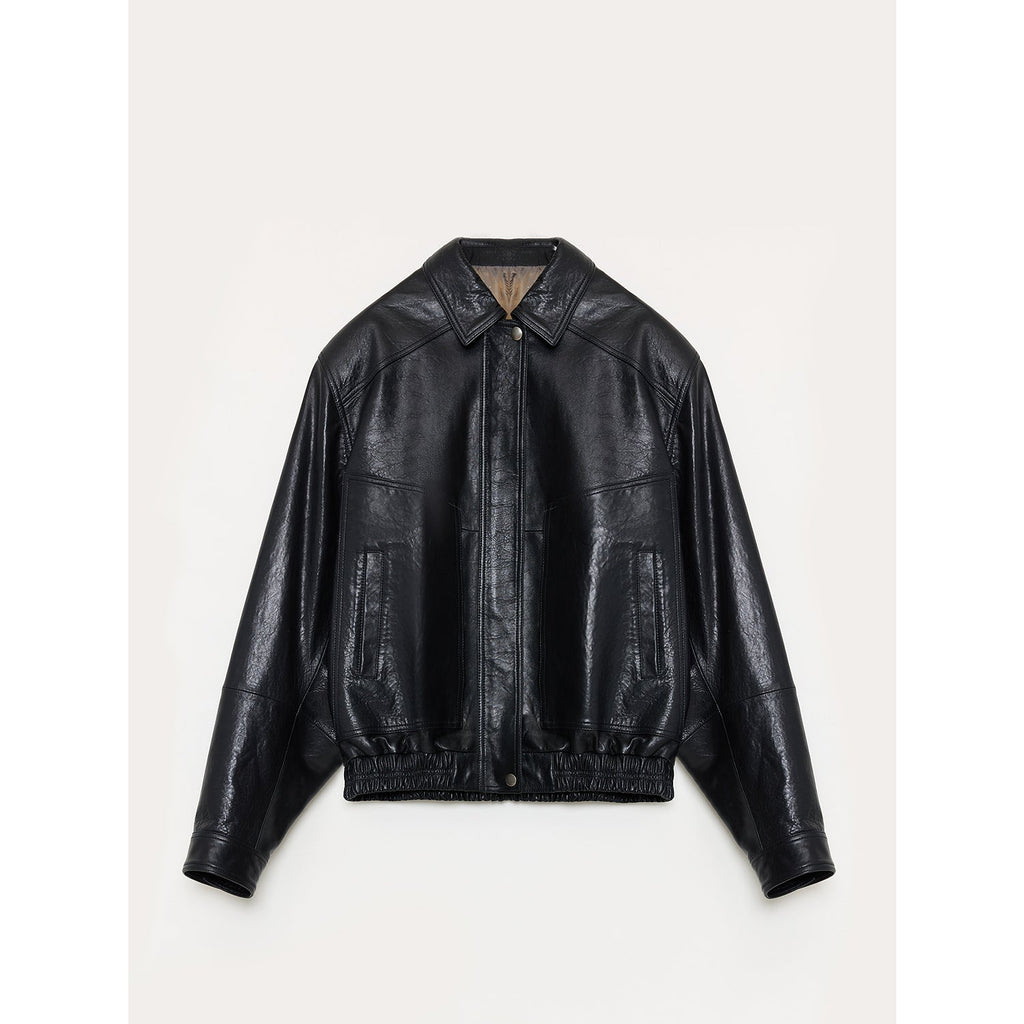 Imported waxed sheep leather retro work jacket coat for women "Fashionable Luke"-5